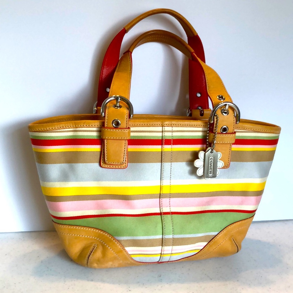 Coach Hamptons Multi Stripe Tote Style Handbag